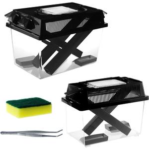 2-Pack Critter Keeper, Large and Middle Sizes, Equipped with Food Tweezers and Brushes, Cricket Pen with Dispenser Tubes, Insect Keepers for Reptiles Bearded Dragon Gecko Lizards