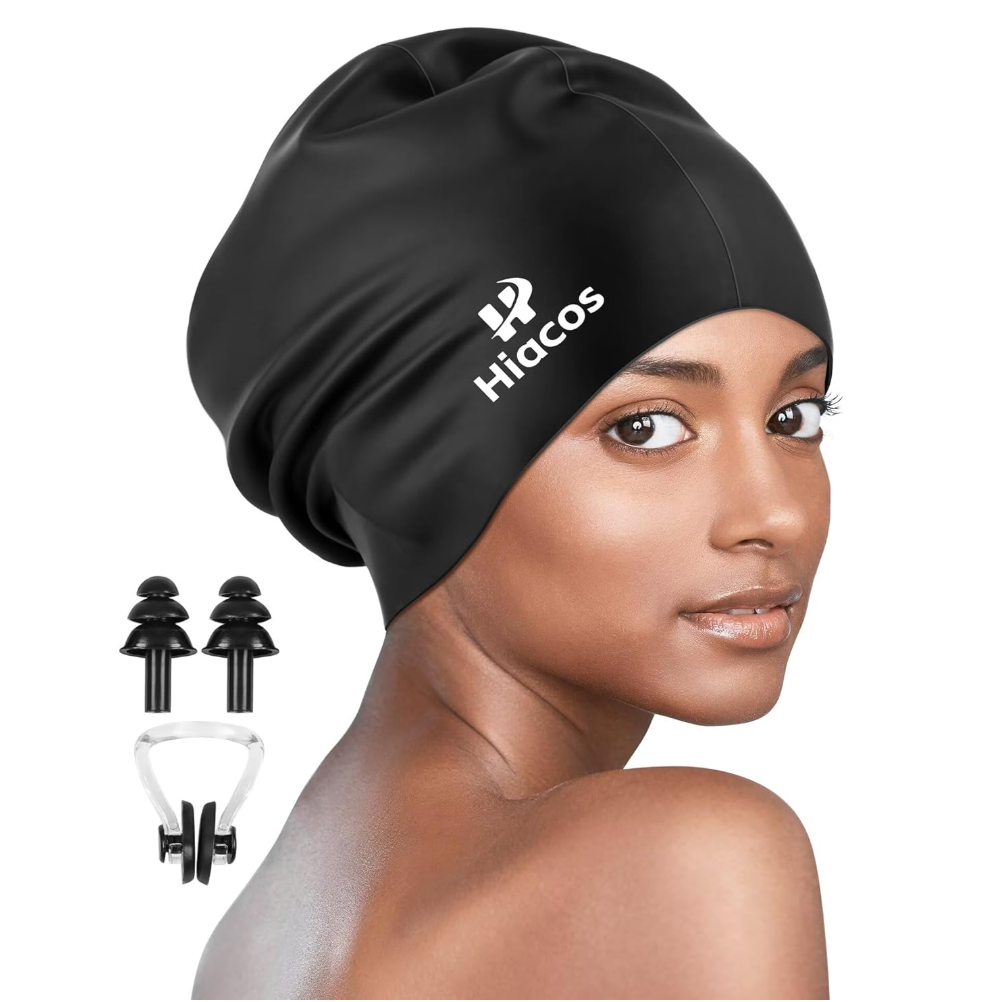 Large Swim Cap for Women Men Adults, Silicone Swimming Cap for Long Hair, Waterproof Swim Hats Bathing Caps to Keep Hair Dry