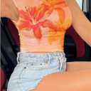 Women's Y2K Floral Graphic Ruched Tank Top Mock Neck Sleeveless Fitted Crop Tops (L)