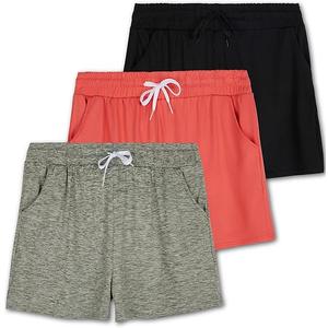 Real Essentials 2 Pack: Womens Active Athletic Performance Mesh Shorts with Pockets Orange/ Grey. M Real Essentials 2 Pack: Womens Active Athletic Performance Mesh Shorts with Pockets Orange/ Grey. M