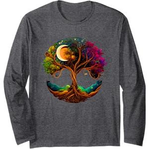 Moon Phases Tree of Life Long Sleeve T-Shirt, Large, Black