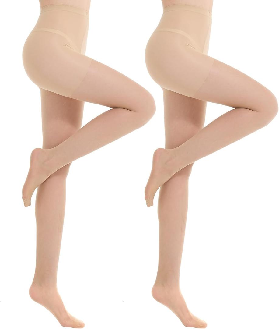 MEME&WEWE 2 Pairs Tights for Women, Sheer Stockings for Women Pantyhose,20D High Waist No Rip Control Top Tight Pantyhose (Small, Nude)