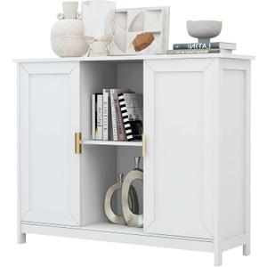 TaoHFE White Buffet Cabinet with Storage,Wooden Narrow Sideboard Entryway Cabinets,Modern White Cabinet with Doors Credenza, Small