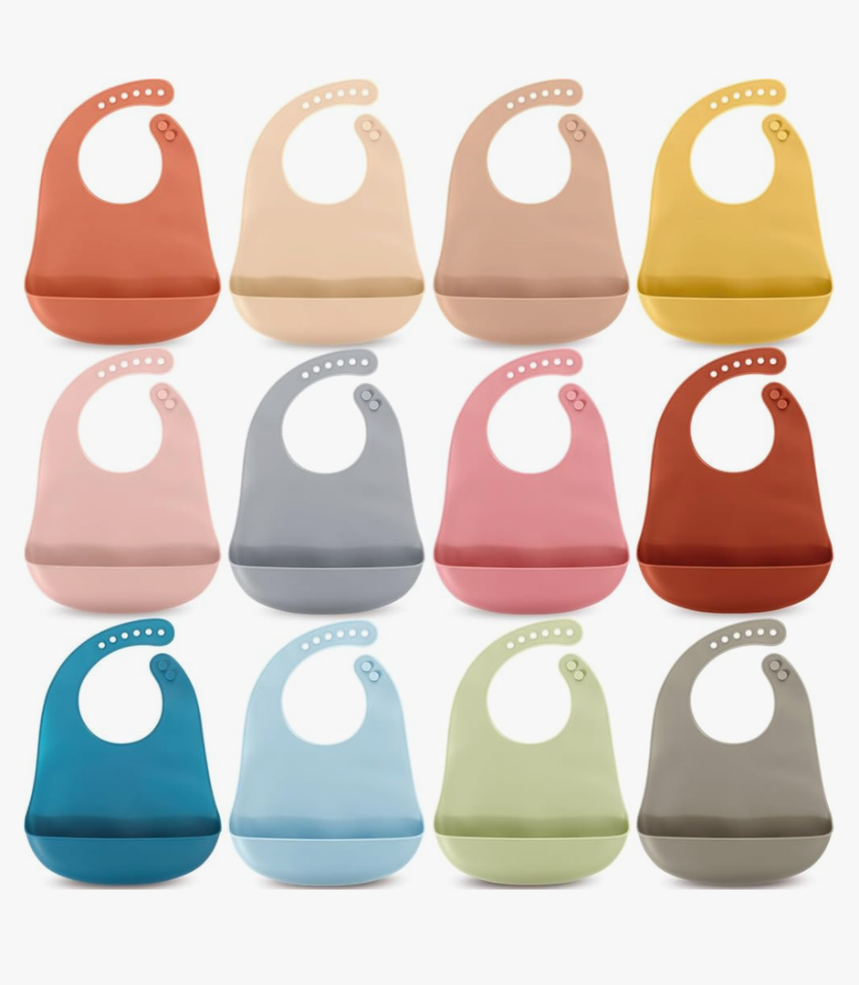 Mepase 12 Silicone Bibs Waterproof Silicone Baby Bibs Soft Adjustable Baby Feeding Unisex Kid Eating Supplies
