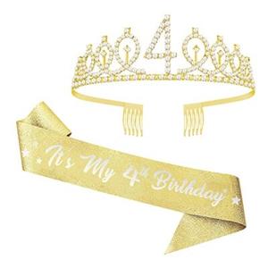 4th Birthday Sash and Tiara for Girls 4 & Fabulous Glitter 