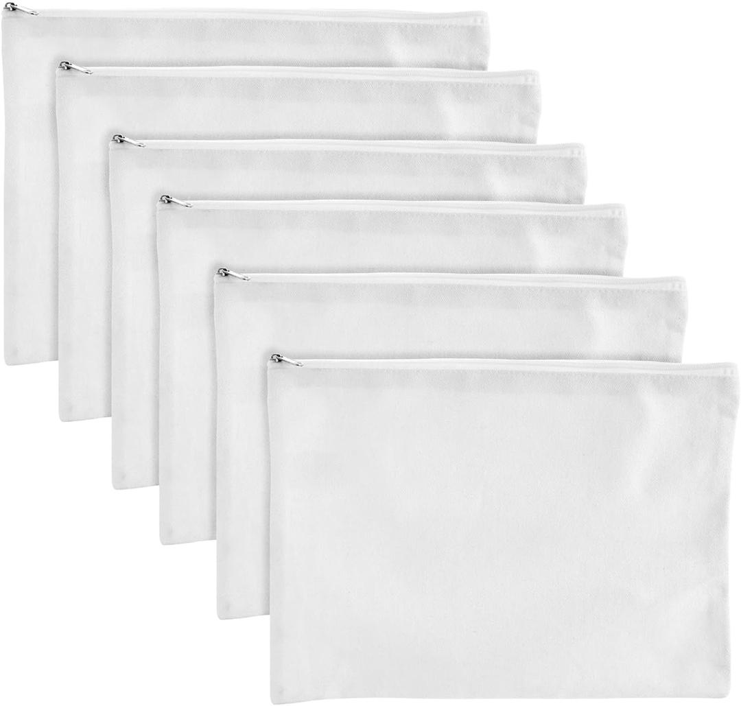 Bright Creations 6 Pack Large Cosmetic Canvas Pouch With Zipper 9 x 12, Blank Bag Organizer Purse for Travel, Toiletry, DIY Crafts - Zipper Pouch