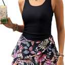 VIMPUNEC Women One Piece Swim Dress Swimsuit Tummy Control Modest Swim Skirt Bathing Suit (Small, Floral Black)