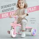 SEREED Colorful Lighting Toddler Tricycle for 2-5 Years Old Girls, Adjustable Seat&Handlebar Trike, Removable Basket, Birthday Gift Idea for Kids Ages 2+ (Pink)