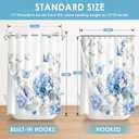 No Hook Blue Flower Hydrangea Shower Curtain with Snap in Fabric Liner Set, White Floral Butterfly Double Layers Waterproof Fabric with See Through Window Bath Curtain 71x74 Inch