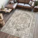 JONATHAN Y Machine Washable Green/Cream Indoor Area Rug 4X6 ft, Keesha Bold Distressed Medallion Low-Pile for Living Room, Bedroom, Kitchen, Office, Easy-Cleaning, Pet-Friendly Non-Shedding WSH316C-4