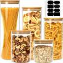 Airtight Glass Jars with Bamboo Lids, Glass Food Storage Containers Set - Set of 5 Kitchen Canisters for Sugar, Candy, Cookie, Rice and Spice Jars