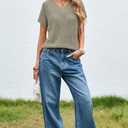 Cakulo Summer Crochet Tops for Women 2025 Short Sleeve V Neck Hollow Out Knit Beach Cover Up Casual Sweater Top (X-Large, Light Green)