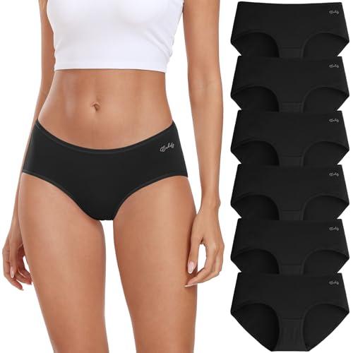 coskefy Womens Underwear Cotton Hipster Panties Low Rise Breathable Ladies Bikini Undies 6 Packs Black M