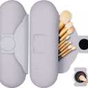 Silicone Makeup Brush Holder with Cleaning Pad - Travel Brush Organizer Case, Magnetic Closure Waterproof Cosmetic Bag for Easy Storage & On-the-Go Cleaning (9.05 Inch) (Purple)