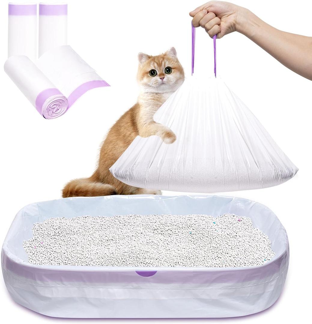 Elzrghs Cat Litter Box Liners Large, 30 Pack Jumbo Drawstring Cat Litter Bags, Extra Thick Litter Pan Liners Heavy Duty 36"x16"