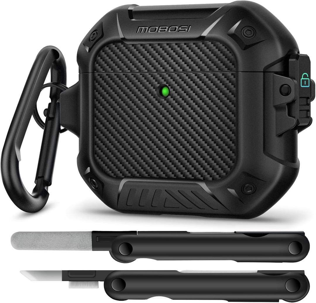 MOBOSI for AirPods 4 Case, Compatible with AirPods 4th Generation Case Cover with Lock&Keychain&Cleaner Kit, Full Body Shockproof Protective Hard Shell (2024), Black MOBOSI for AirPods 4 Case, Compatible with AirPods 4th Generation Case Cover with Lock&Keychain&Cleaner Kit, Full Body Shockproof Protective Hard Shell (2024), Black
