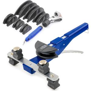 Pipe Tube Bender Kit, 1/4"-7/8" Compact Tubing Bender Tool Set, 90 Pipe Bending HVAC Tools Equipment with 7 Dies and Pipe Cutter for Copper Steel Aluminum Brass Tube (Black)