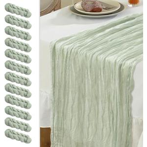 Le courant 12pcs 10Ft Cheesecloth Table Runner, Rustic Boho Gauze Cheese Cloth Runner Table Runner for Weddings Bridal Baby Shower Birthday Holiday Parties Home Decor, Sage Green