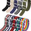 meekoo 10 Pieces Nylon Watch Strap Military Replacement Watch Band with Stainless Steel Buckle for Men and Women's Band Replacing, 18 mm
