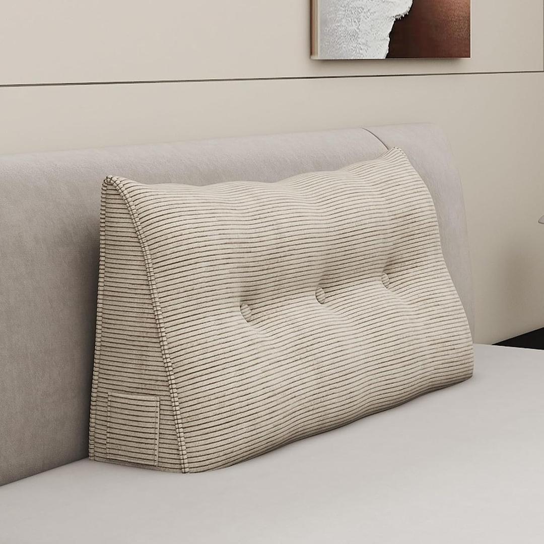 Triangular Headboard Corduroy Wedge Pillows for Sitting Up in Bed Rest Adult，Upholstered Reading Bolster Pillow for Daybed Sofa Couch Back Cushions Lumbar Body Support Dorm（Twin，Camel）, Twin:39x8x20''