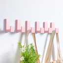 6 Pack Cute Kids Coat Wall Hooks Wooden Adhesive Decorative Colorful Wall Mounted Hangers Backpack Hooks for Hanging Keys Towel Clothes Bathroom Organization(Pink)