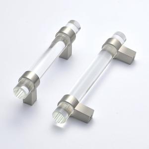 5 Pack Crystal Drawer Pulls 5 inch Hole Center, Kitchen Cabinet Pulls Handles Glass Dresser Pull, Brushed Nickel