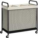 ELYKEN Laundry Hamper 3 Section, 120L Rolling Laundry Sorter with Removable Liner Bag, Laundry Basket with Wheels, Steel Frame with Metal Handle, Clothes Hamper Cart for Laundry Room & Bedroom (Beige)