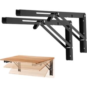 Ravinte 18 Inch Folding Shelf Brackets - Matte Black Collapsible Heavy Duty Brackets for Table Bench - Space Saving, 2 Pack