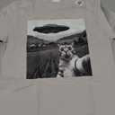 Cat Selfie With Alien UFO Funny Cat Gifts For Men Women Kid T-Shirt (Small, Gray)