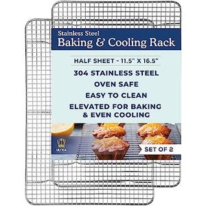 Ultra Cuisine Oven-Safe, Dishwasher-Safe 100% Stainless Steel Cooling and Baking Rack Set Heavy Duty Tight-Wire - 11.5 x 16.5-inch - Set of 2 - Half Sheet Pan Cooling Racks