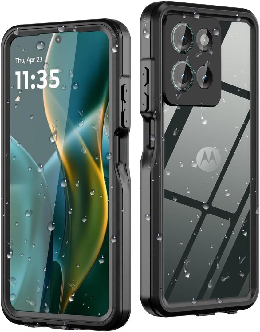 for Moto G 2025 Case, IP68 Waterproof Case with Built-in Screen Protector, Full Body Shockproof Dustproof Rugged Protective Phone Case for Motorola Moto G 2025 Black