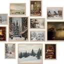 TwoDays Vintage Christmas Wall Art, Moody Winter Xmas Aesthetic Poster for Room Decor, Santa Reindeer Pine Tree Gallery Painting Artwork Prints. (Multi Sizes, 8" X 10" Largest, Set of 12, UNFRAMED)