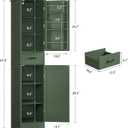 TEENFON Kitchen Pantry Cabinet with 3 Door Shelves & 1 Drawer, Narrow Bathroom Cabinet with Adjustable Shelves, Tall Storage Cabinet for Living Room, Bathroom, Entryway, Green, 11.8"D x 15.7"W x 67"H