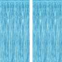 2 Pack Backdrop Curtains, 3.28 Feet x 7.05 Feet Sky Blue Tinsel Backdrop, Metallic Fringe Curtains Foil Tinsel Party Streamer, Winter Backdrop Happy Birthday Party Supplies