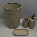 zccz 6 Piece Bathroom Accessories Set, Soap Dispenser,Bathroom Vanity Tray, Qtip Holder, Trash Can - Khaki