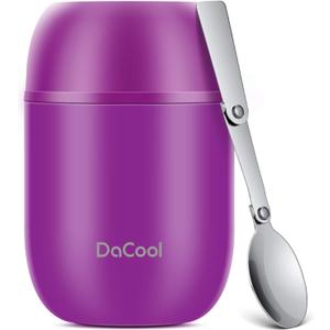 DaCool Insulated Food Jar Food Thermo Insulated Lunch Container 16 oz Vacuum Stainless Steel Kids Thermo for Hot Cold Food for Kids Adult with Spoon Leak Proof for School Office Travel, Purple