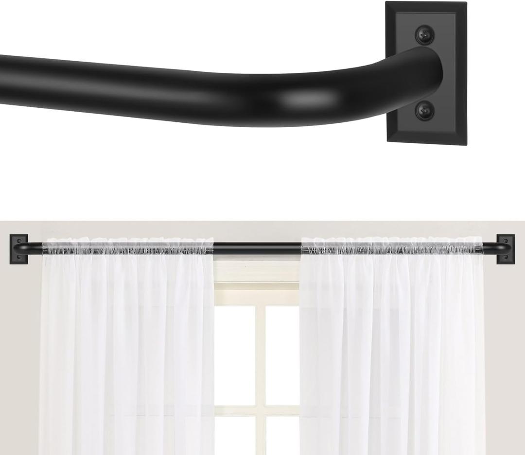 TANGWIN Black Wrap Around Curtain Rods 28 to 48:Blackout Heavy Duty Adjustable Window Curtain Rod for Bedroom Kitchen,Modern Industrial Curved French Return Metal Drapery Rods Easy Install,Matte Black