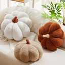 Juexica 3 Pcs Stuffed Pumpkin Pillow Fluffy Plush 3D Pumpkin Shaped Decoration Fall Thanksgiving Halloween Pillow Cushion Cute Soft Throw for Sofa Couch Supplies (White,Beige,Brown)