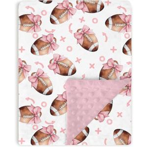 Dirty Pink Baby Blankets for Girls 30" x 40", Soft Double Layer Minky Blanket Dotted Fleece Back, Nursery Bed Receiving Quilt Newborn Infant Toddler Shower Gift Football Bow Sport Game Theme