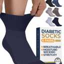 Pembrook Ankle Diabetic Socks for Women & Men | 6 Pairs | Wide Non Binding Neuropathy Socks | Quarter Length, Large