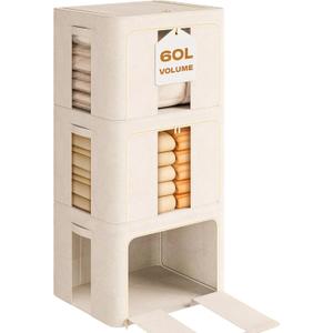 3Pack 60L Large Cloth Storage Bins with Metal Frame, Linen Storage Box with Clear Window, Stackable Sweater Storage for Closet, Clothes Containers for Comforters, Blankets, Quilts, T-shirt