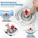 Upgraded 3 in 1 Kitchen Sink Drain Strainer - Stainless Steel Sink Stopper, Anti-Clogging Sink Food Catcher Basket, Fast Drainage Odor Filter Sink Plug for US Standard 3 1/2 inch Drain (Silver-2Pack)