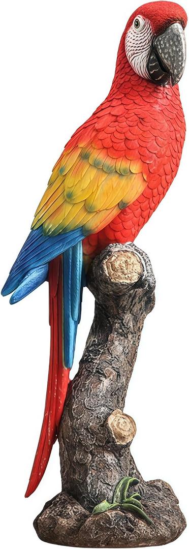 Macaw Tree Clinger Garden Statue, Resin Tropical Bird Figurine - Vibrant Parrot Sculpture for Patio, Lawn, Yard, or Indoor Tabletop Decor