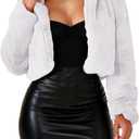 Ophestin Women Solid Color Long Sleeve Shaggy Lapel Faux Fur Coat Short Jacket Outwear Warm Winter (Medium, White)