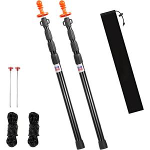 Heavy Duty Telescoping Tarp Poles, Set of 2-4-Section Adjustable 3.1FT to 9.2FT Aviation Aluminum Tent Poles for Camping, Awning, Rain Fly, Sun Shade, Canopy with Stakes & Guylines
