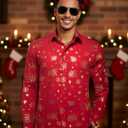 DiBanGu Christmas Shirts for Men Holiday Button Down Snowflake Dress Shirts Xmas Festival Long Sleeve Shirt for Vacation (Red)