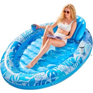 SLOOSH Inflatable Tanning Pool Lounger Float, 70" x 50" Pool Floats Adult with Pillow, 4 in 1 Oval Suntan Tub Raft Floatie,Sunbathing Bed Lounge for Water Blow Up Ball Pit Party Gifts