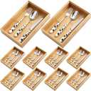 Kigley 8 Pieces Bamboo Drawer Organizer Kitchen Utensils Wooden Utensil Stackable Wooden Storage Box Bamboo Silverware Tray for Drawer(9 x 6 x 2 Inch,Wood)