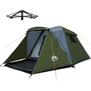 Night Cat Cabin Tent with Vestibule: 3 Persons Pop Up Camping Tent Double Layers Easy Quick Setup Waterproof