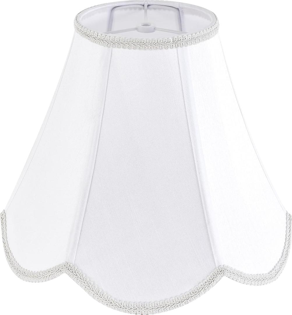 GO&SO White Lamp Shade Medium Scalloped Lamp Shades,6"Top x 13"Bottom x 10.6"Vertical Height,Replacement Lampshades for Table Lamps,Handmade Bell Lamp Shades(Spider),Petal Edge Braid, Easy Assembly